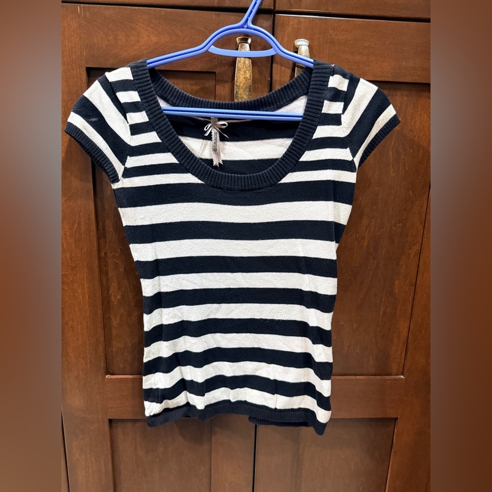 Garage small Black and White Striped Short Sleeve Top